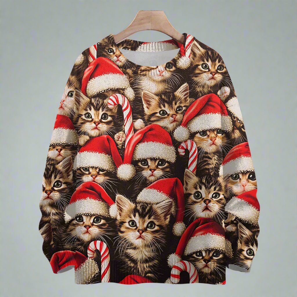 Cute Cat Christmas Sweater - Reindeer Twists