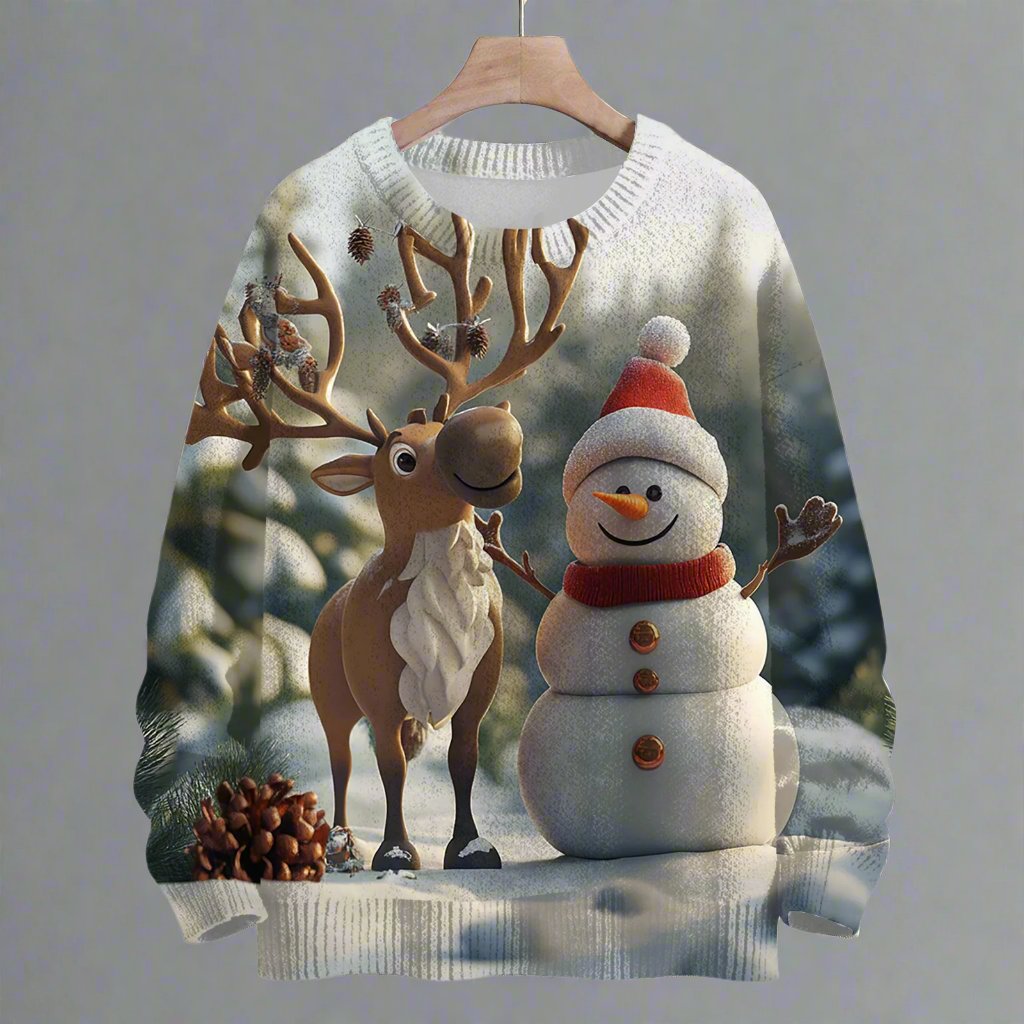 Snowman Deer Christmas Sweater - Reindeer Twists