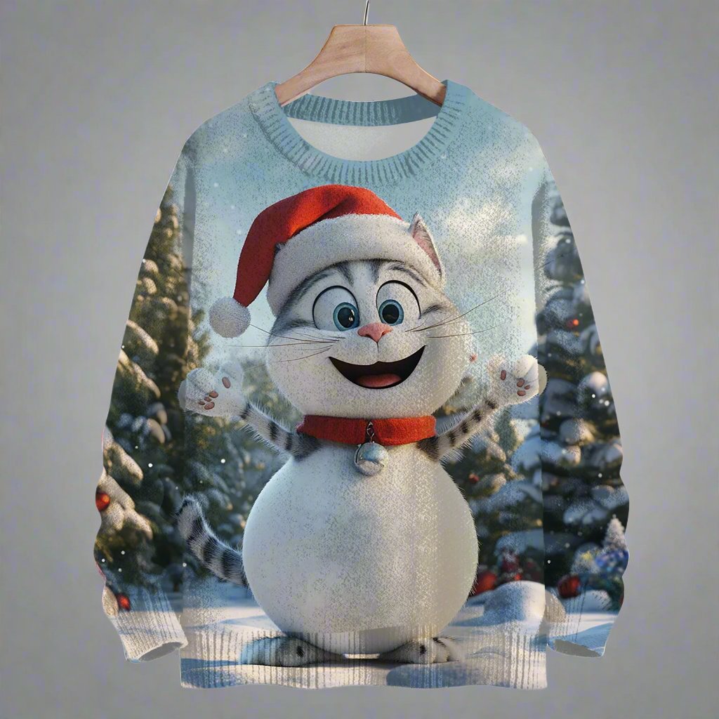 Cute SnowCat Christmas Sweater - Reindeer Twists