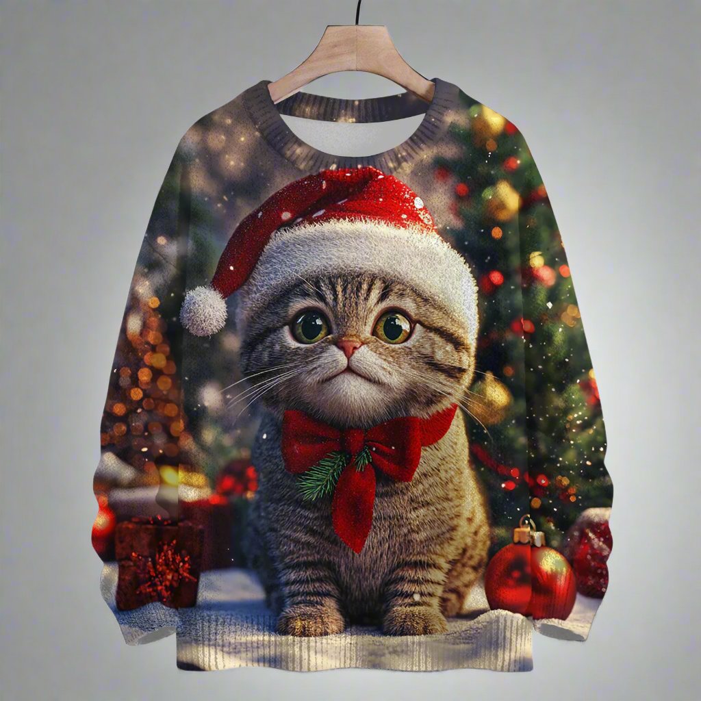 Cute Cat Christmas Sweater - Reindeer Twists