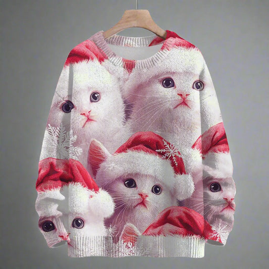 Cute Cat Christmas Sweater - Reindeer Twists