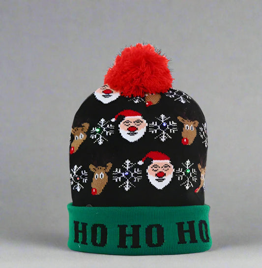 Light Up Christmas Beanie- HOHOHO - Reindeer Twists