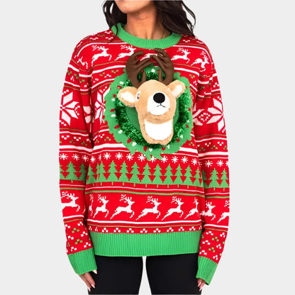 Reindeer Wreath Women's Ugly Christmas Sweater