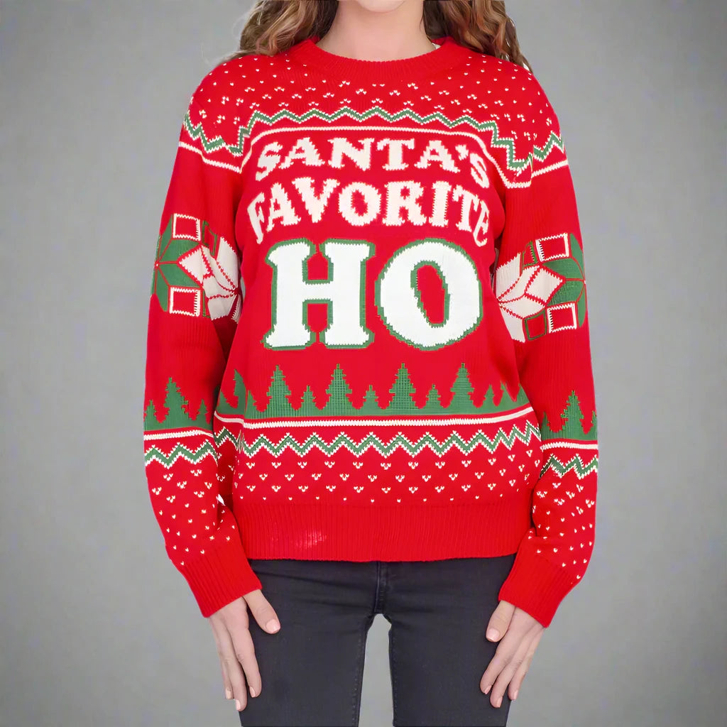 Santa's Favorite HO Ugly Christmas Sweater - Reindeer Twists