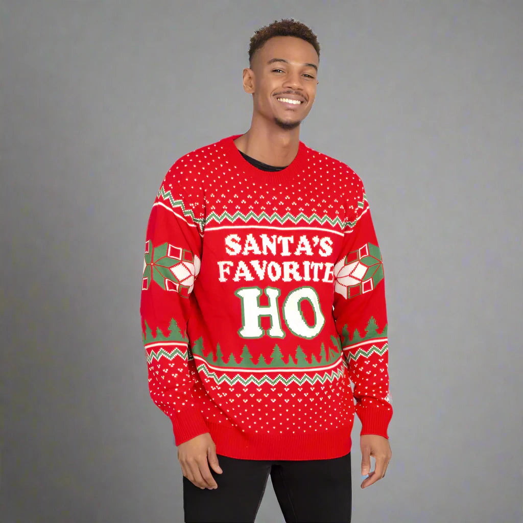 Santa's Favorite HO Ugly Christmas Sweater - Reindeer Twists