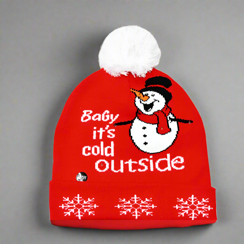 Light Up Christmas Beanie- It's Cold Outside - Reindeer Twists