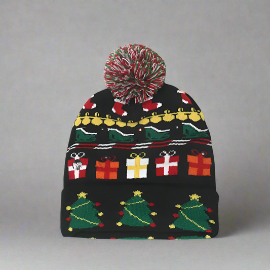 Light Up Christmas Beanie- Black - Reindeer Twists