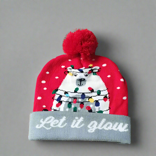 Light Up Christmas Beanie- Let it Glow - Reindeer Twists