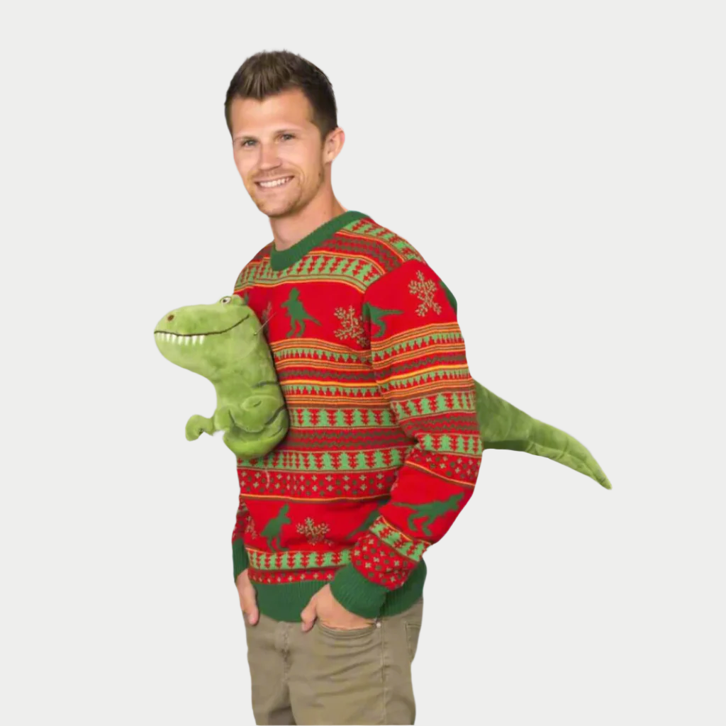 Dino Claus Ugly Sweater - Reindeer Twists