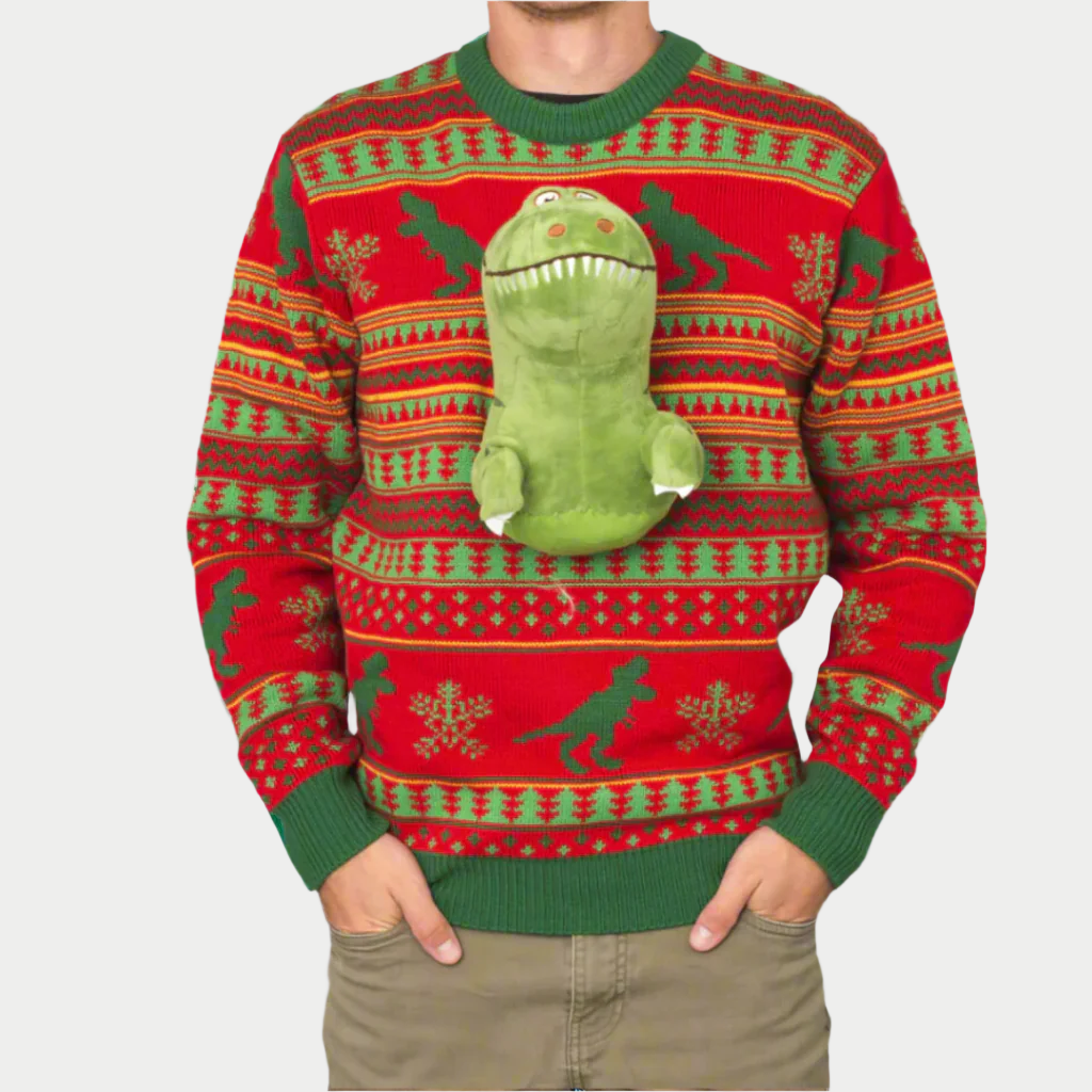 Dino Claus Ugly Sweater - Reindeer Twists