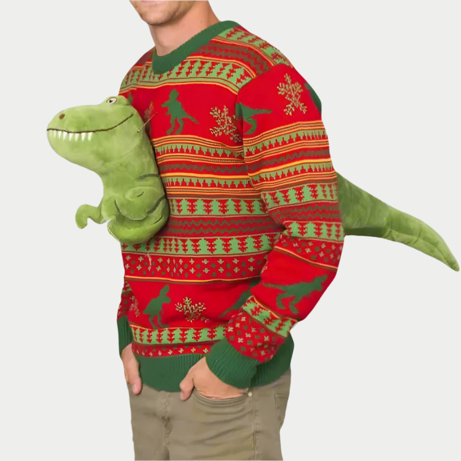 Dino Claus Ugly Sweater - Reindeer Twists