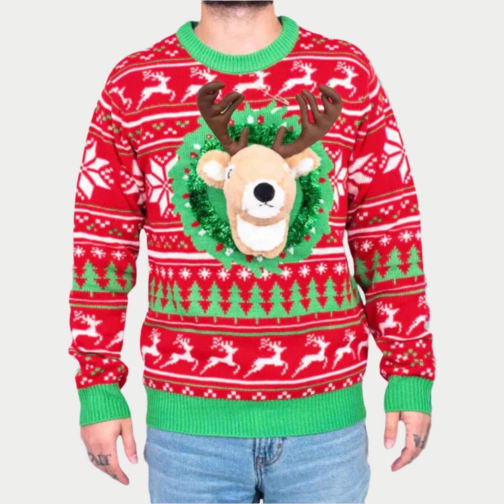 Reindeer Wreath Christmas Sweater - Reindeer Twists