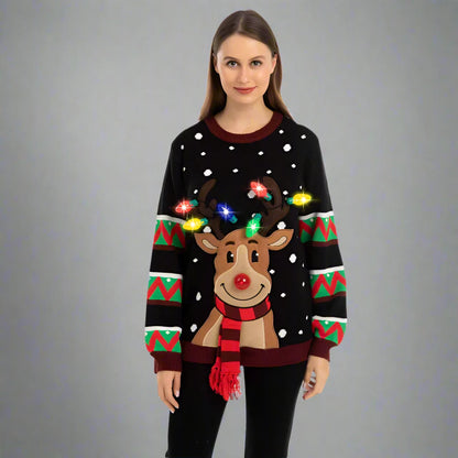 Light Up Reindeer Christmas Ugly Sweater - Reindeer Twists